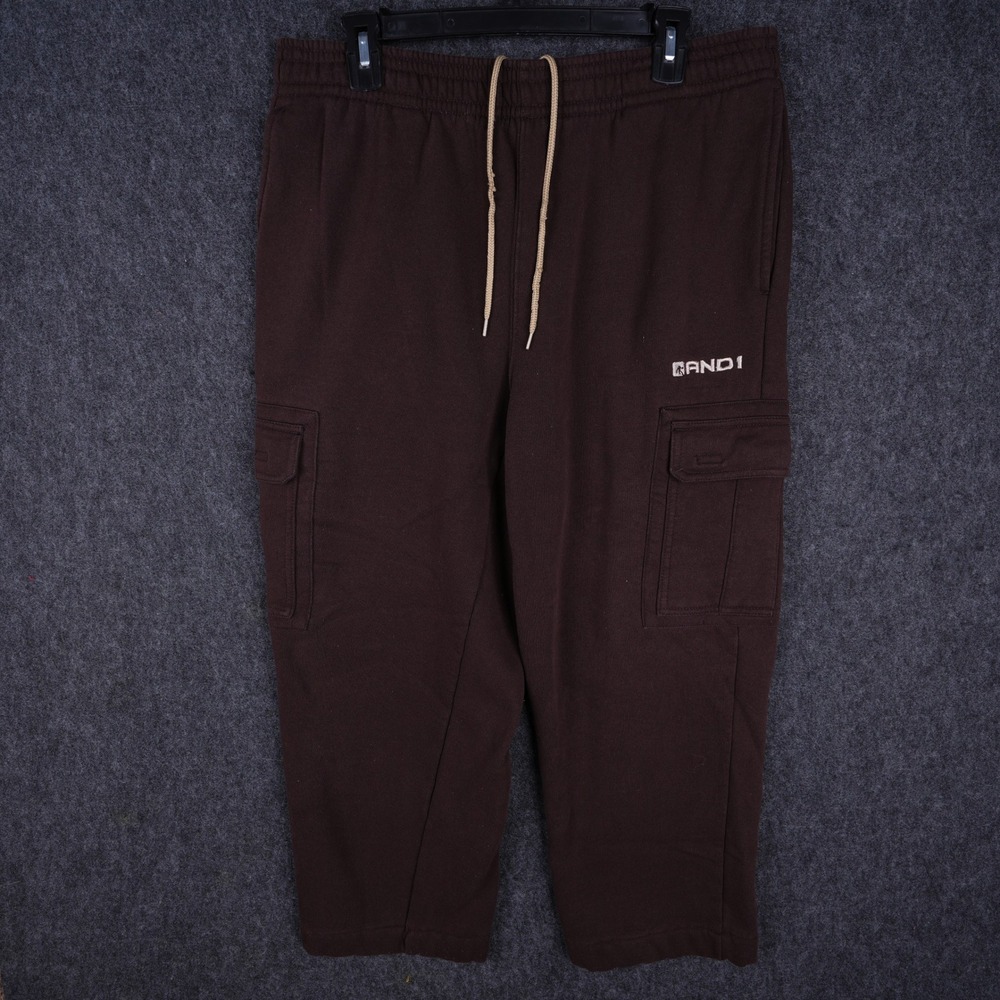 AND1 Cargo Sweatpants Men Large Brown Excellent Fleece Lined Athletic Joggers